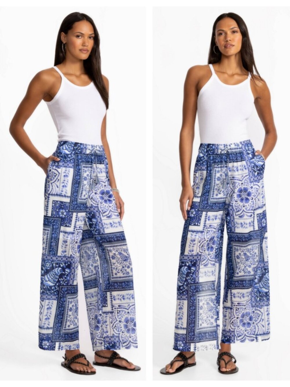 Johnny Was Printed Cotton Wide Leg Pants